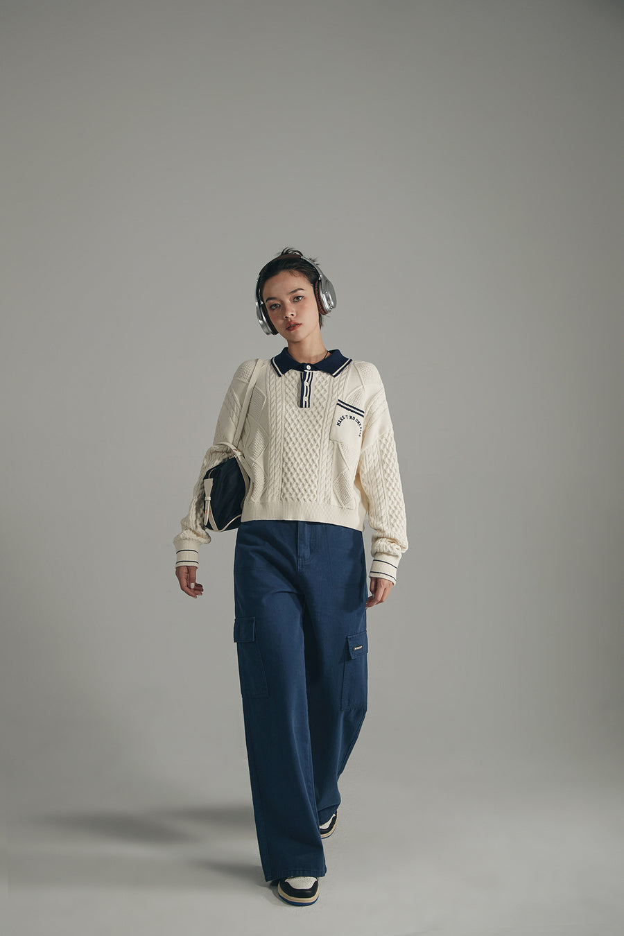 CHUU Polo Neck Color Varsity Knit Sweater