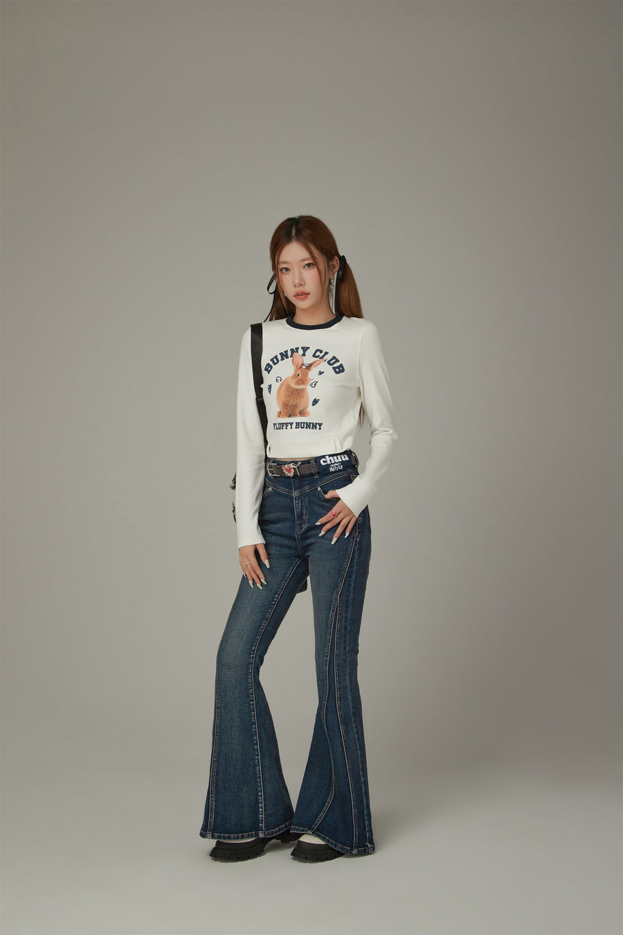 CHUU Stitch Lined Denim Wide Jeans