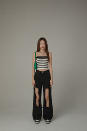 High Waist Distressed Ripped Open Wide-Leg Pants