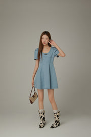 Puff Sleeve Denim Mini Dress