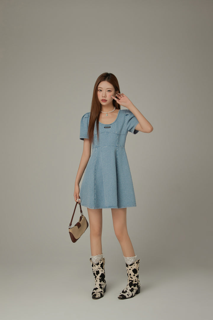 Puff Sleeve Denim Mini Dress