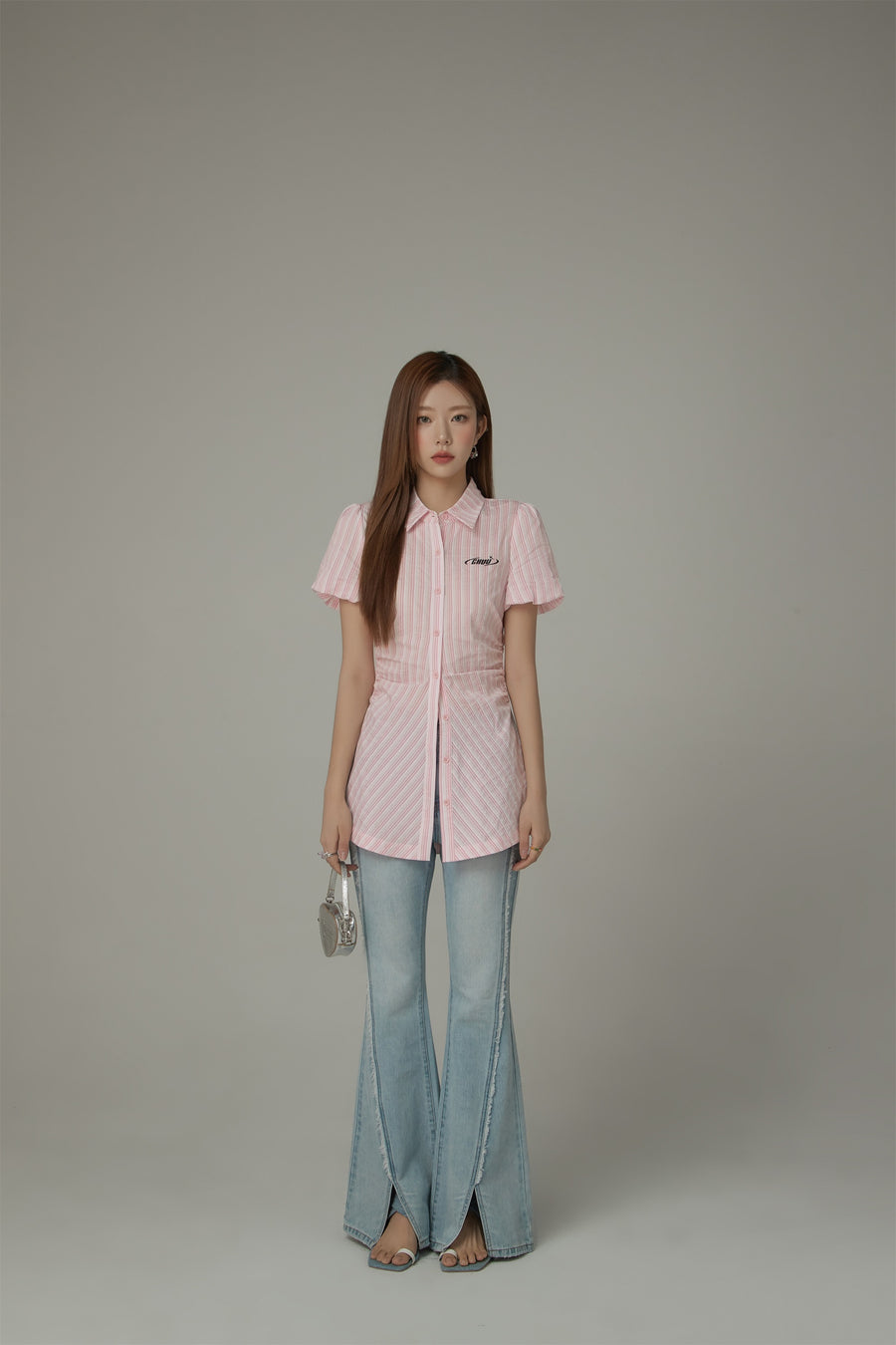 CHUU Puffy Short Sleeve Stripe Shirt