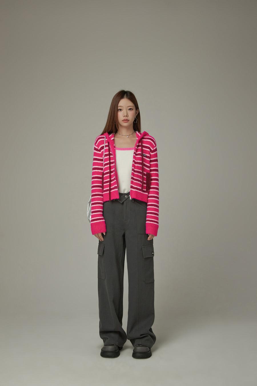 CHUU Striped Hooded Basic Zip-Up