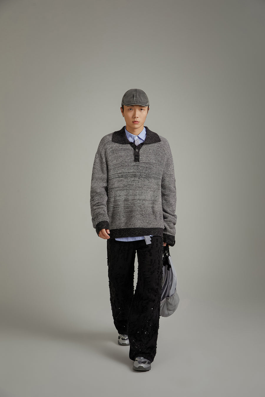 CHUU Polo Neck Color Combination Knit Sweater