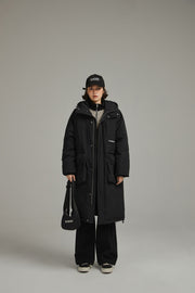 Hooded Logo Pocket Long Padded Coat