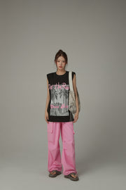 Over The Rainbow Printed Boxy Sleeveless Mid Length T-Shirt