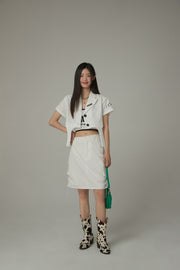 String Shirrring Daily Pocket Knee Length Skirt