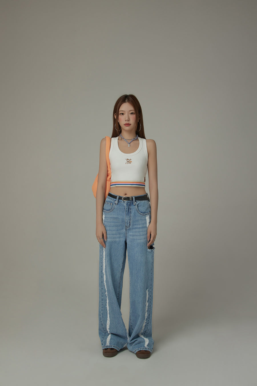 CHUU Rainbow Line Banding Open Back Sleeveless Crop Top