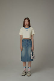 Hollow Star Washed Denim Medium Length Skirt