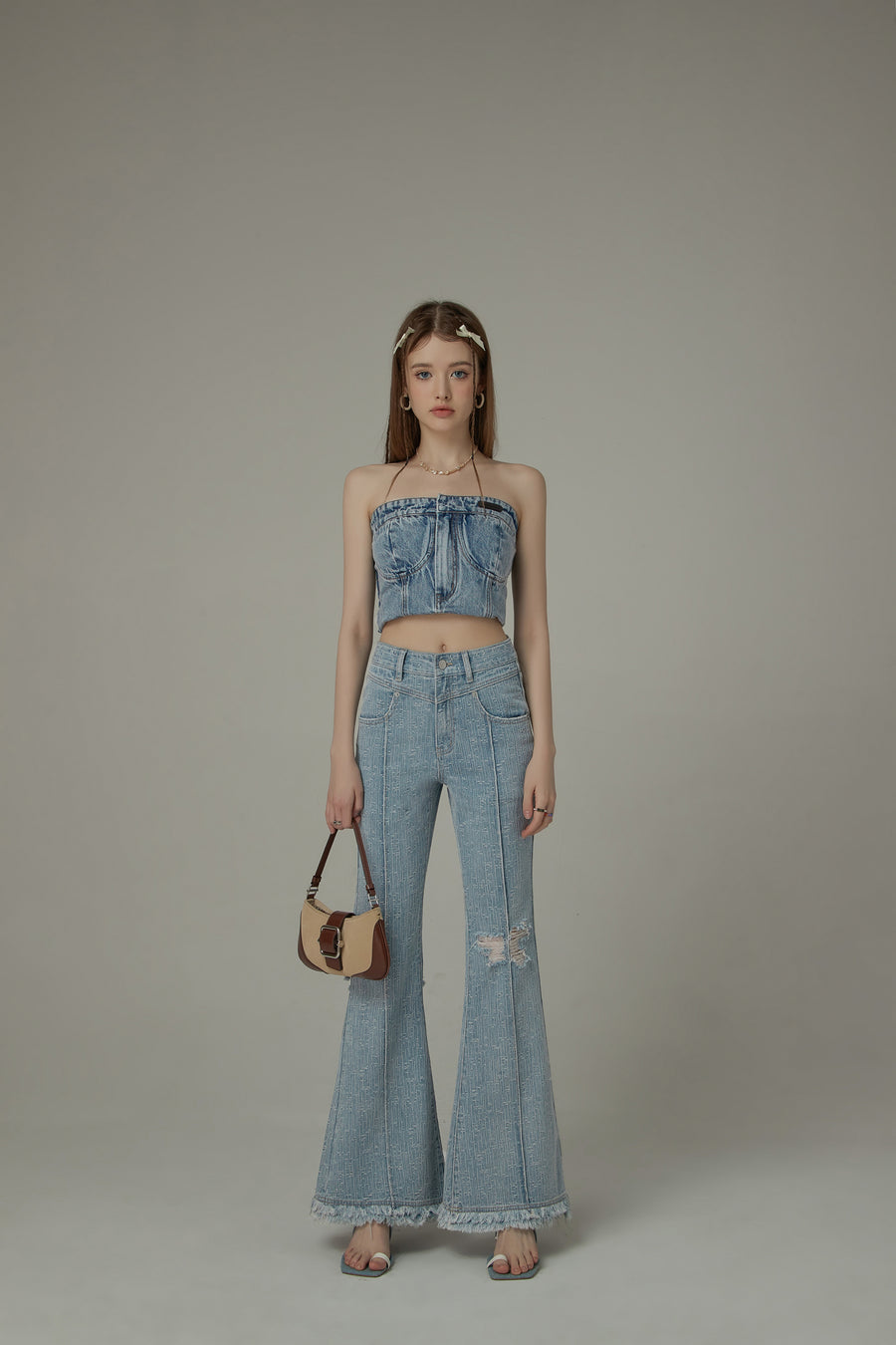 CHUU Fringed Ripped Bootcut Denim Jeans