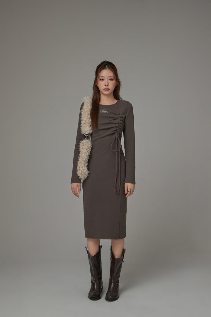 Shirring String Knit Long Dress