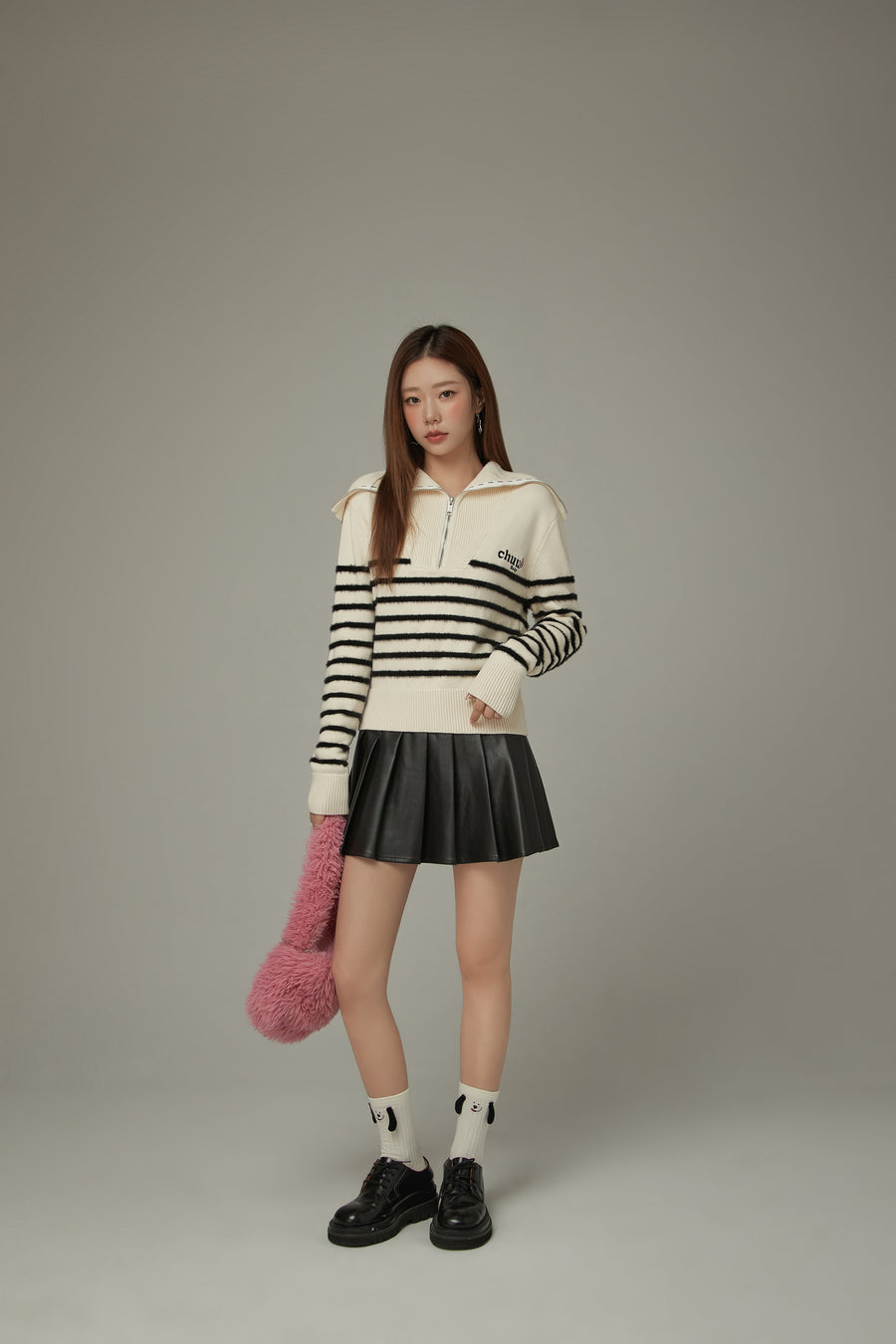 CHUU Big Collar Striped Knit Sweater