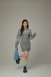 Color Logo Hooded Knit Mini Dress