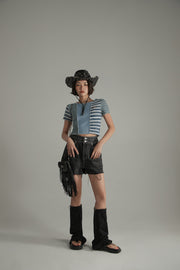 Contrast Striped Slim Cropped T-Shirt