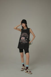 Vintage Oversized Chuu Printed Car Sleeveless T-Shirt