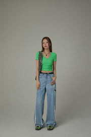 Cotton Denim Straight Pants