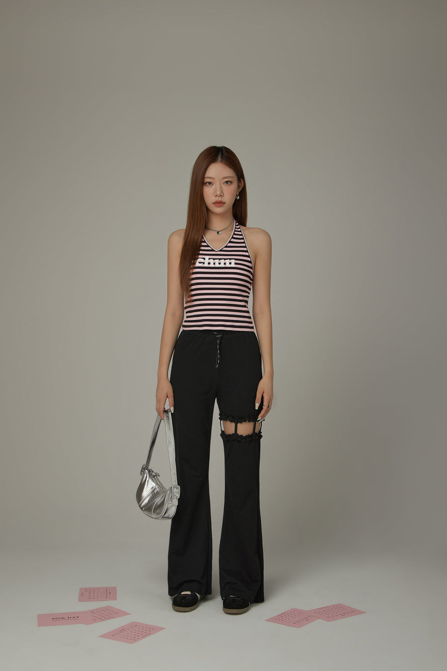 CHUU Elastic Waist Drawstring Hollow Cutout Pants