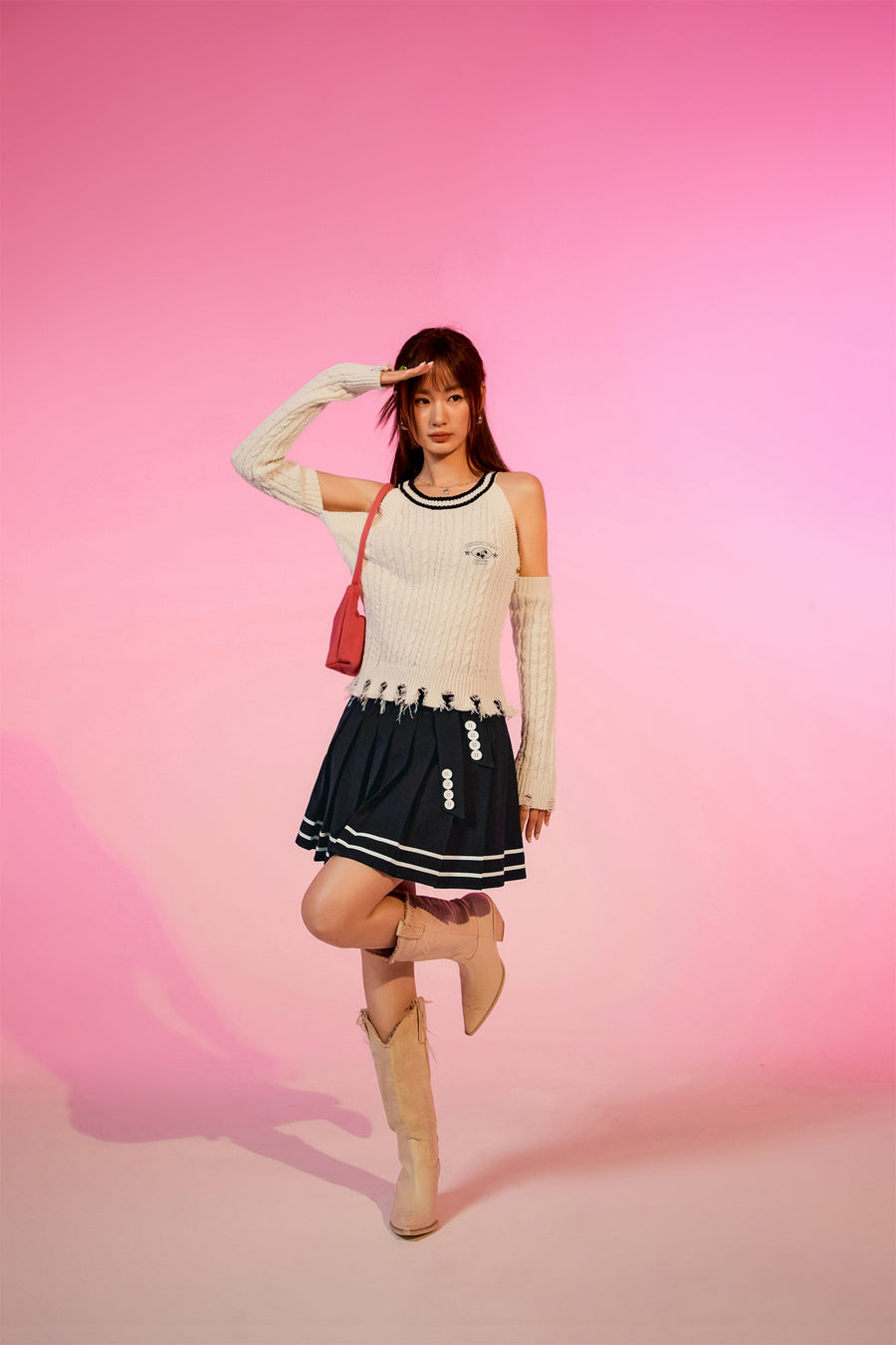 CHUU Distressed Off The Shoulder Knit Sweater