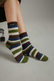 Multi-Color Striped High Fuzzy Socks