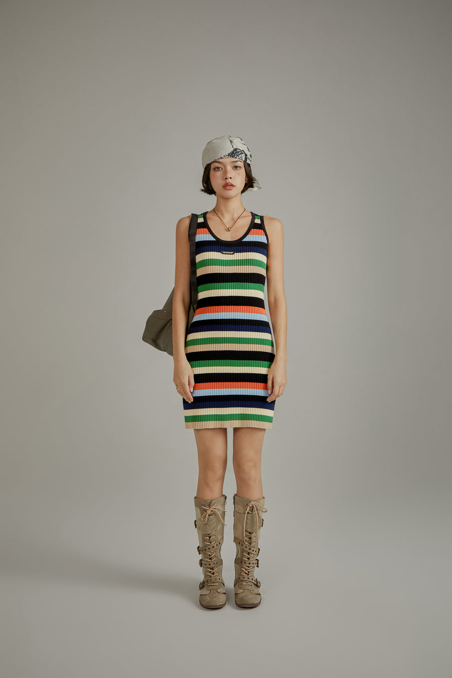 CHUU Color Contrast Striped Sleeveless Knit Dress