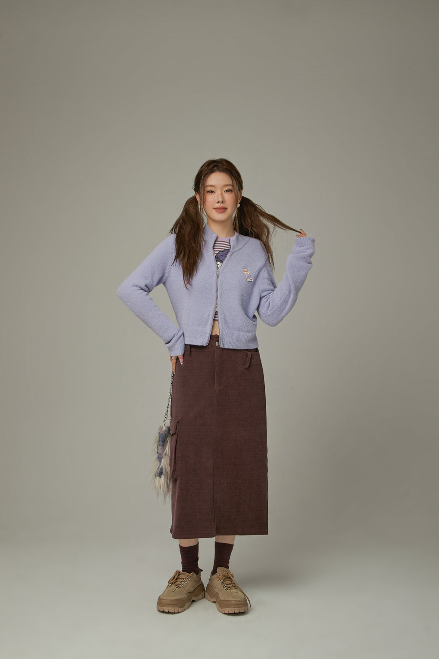 CHUU Slit Corduroy Long Skirt