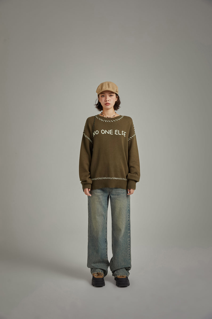 CHUU Logo Boxy Stitch Knit Sweater