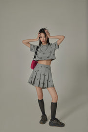 Chuu Star Pattern Button Up Collar Cropped T-Shirt