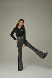 Criss Cross Belt Two Toned Bootcut Denim Pants