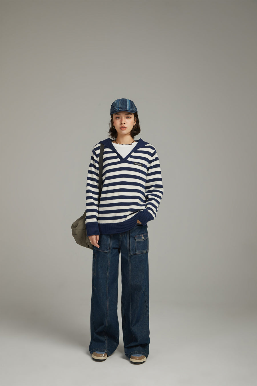 CHUU Collar Striped Knit Sweater