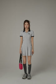 Polo Neck Pleated Short Sleeve Dress