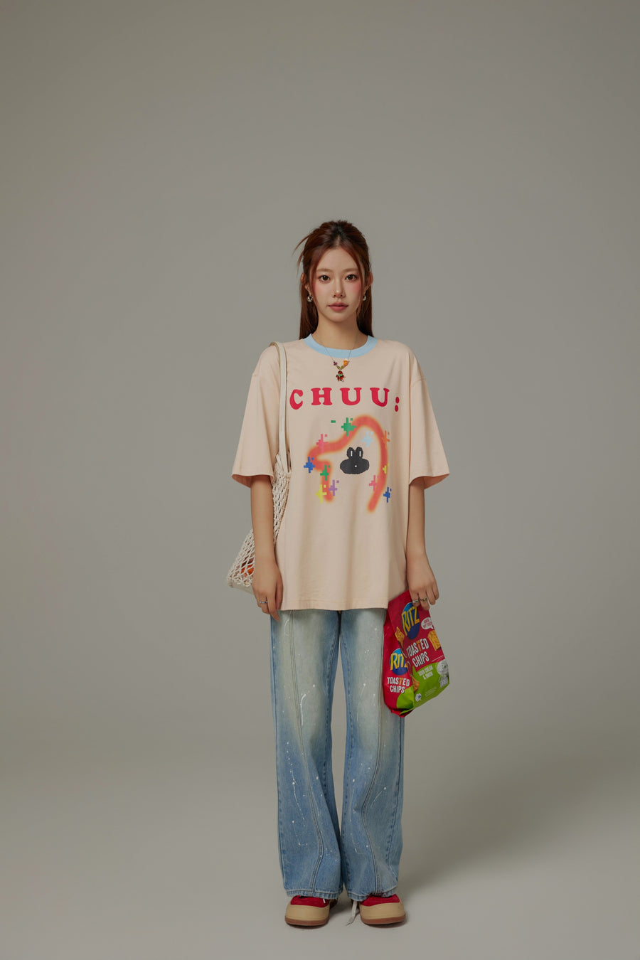 CHUU Pixel Print Loose-Fitting T-Shirt