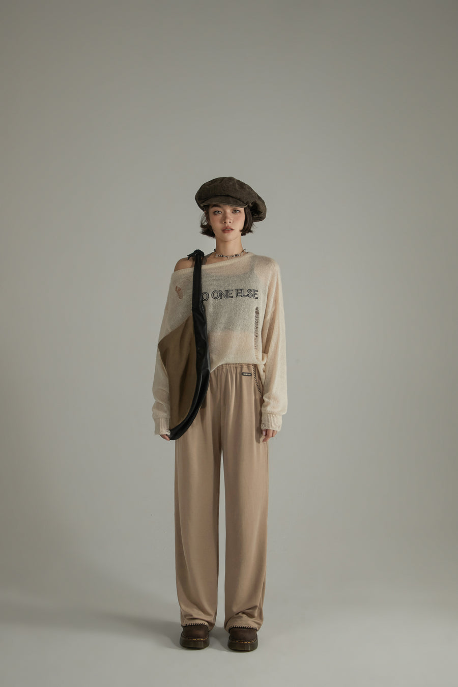 CHUU Elastic Waist Stitched Wide Casual Pants