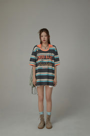 Chuu Babe Color Neck Line Stripe Loose Fit T-Shirt