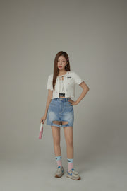 Front Cutout Denim Mini Skirt