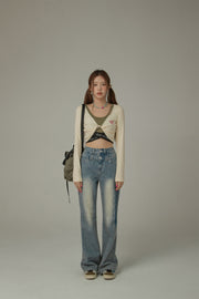 Double Button Vintage Bootcut Denim Jeans