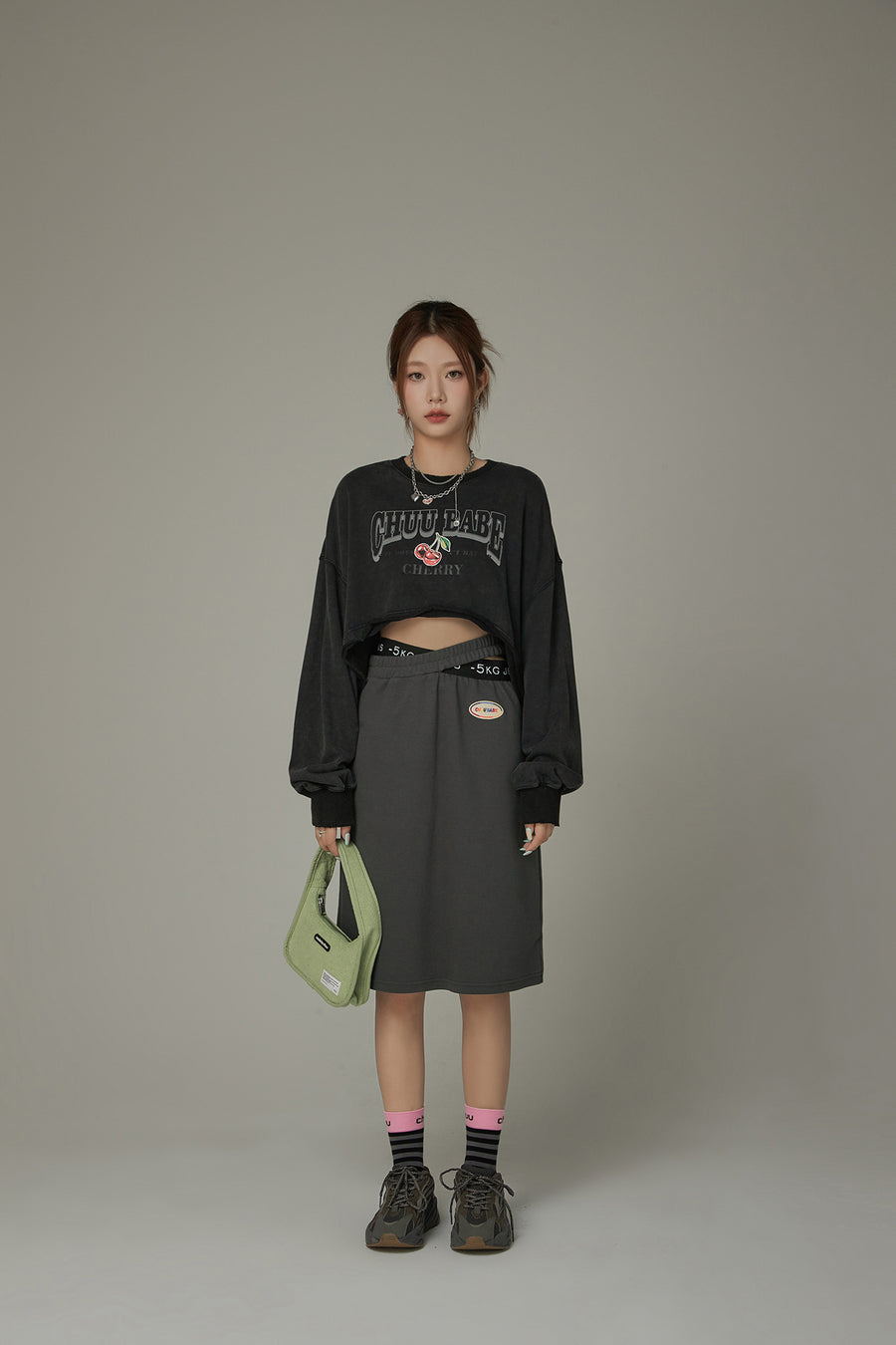 CHUU High Waist Slit Basic Skirt