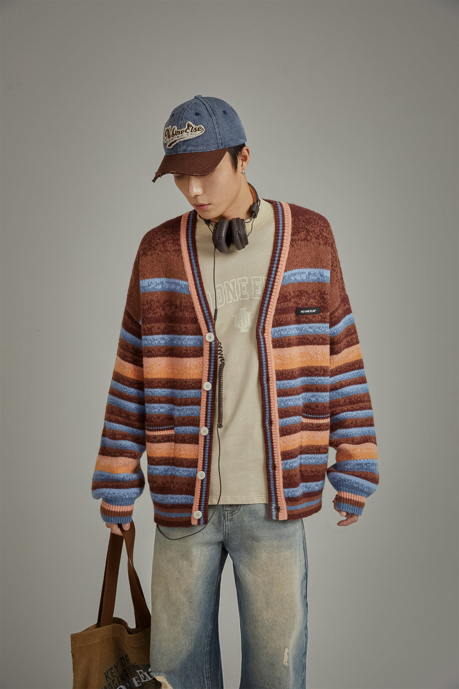 CHUU Striped Knit Cardigan