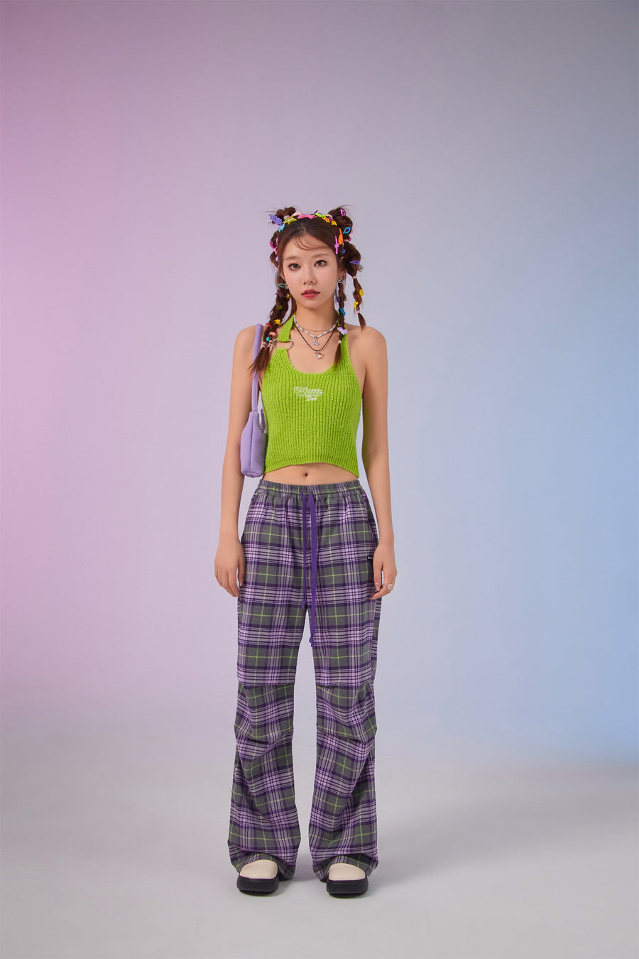 CHUU Color String Check Pants