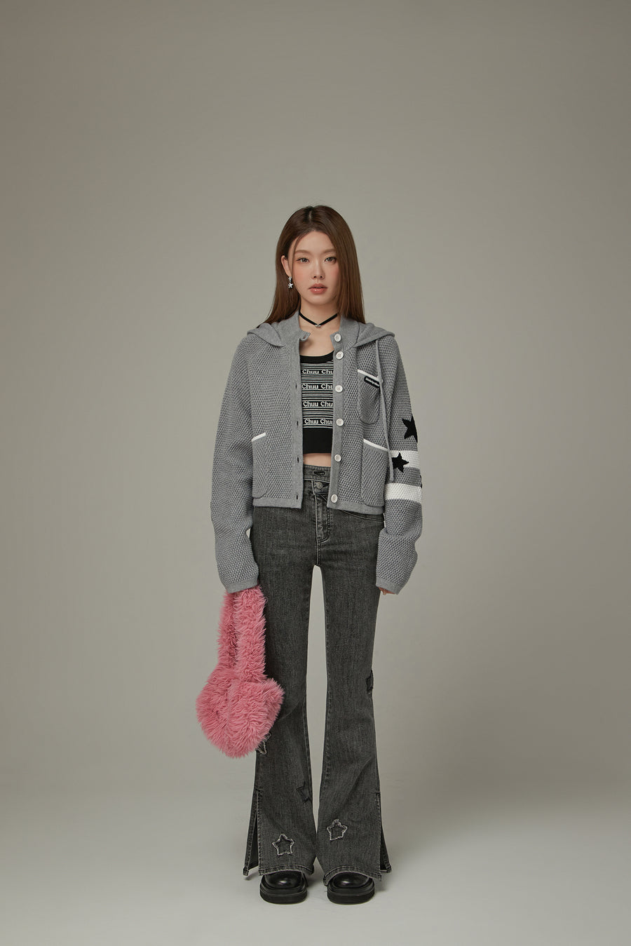 CHUU Star Slit Bootcut Denim Jeans