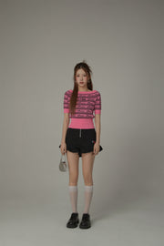 Cherry One Word Short Sleeved Knitted Slim Sweater