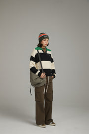 Open Collar Color Scheme Knit Sweater