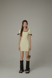 Heart Dot Patten Ribbon Sleeves Mini Dress