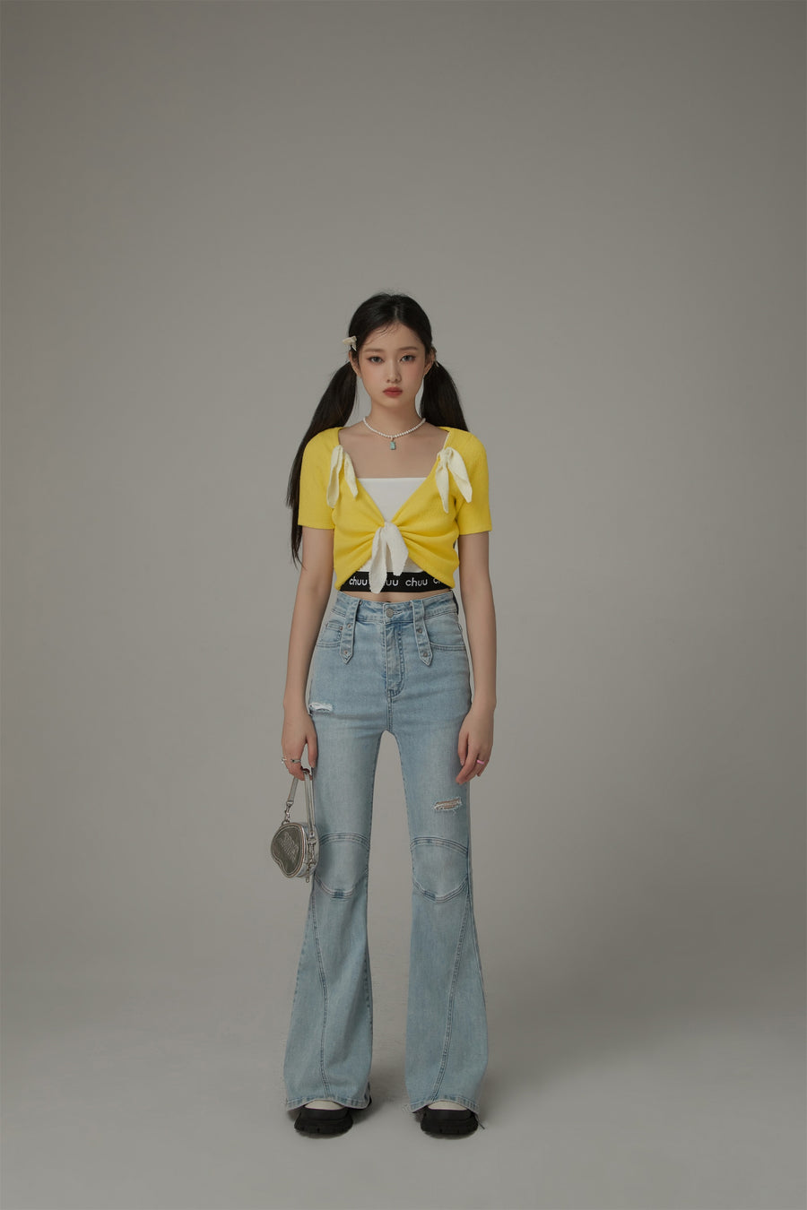 CHUU Ribbon Crop Knit Top