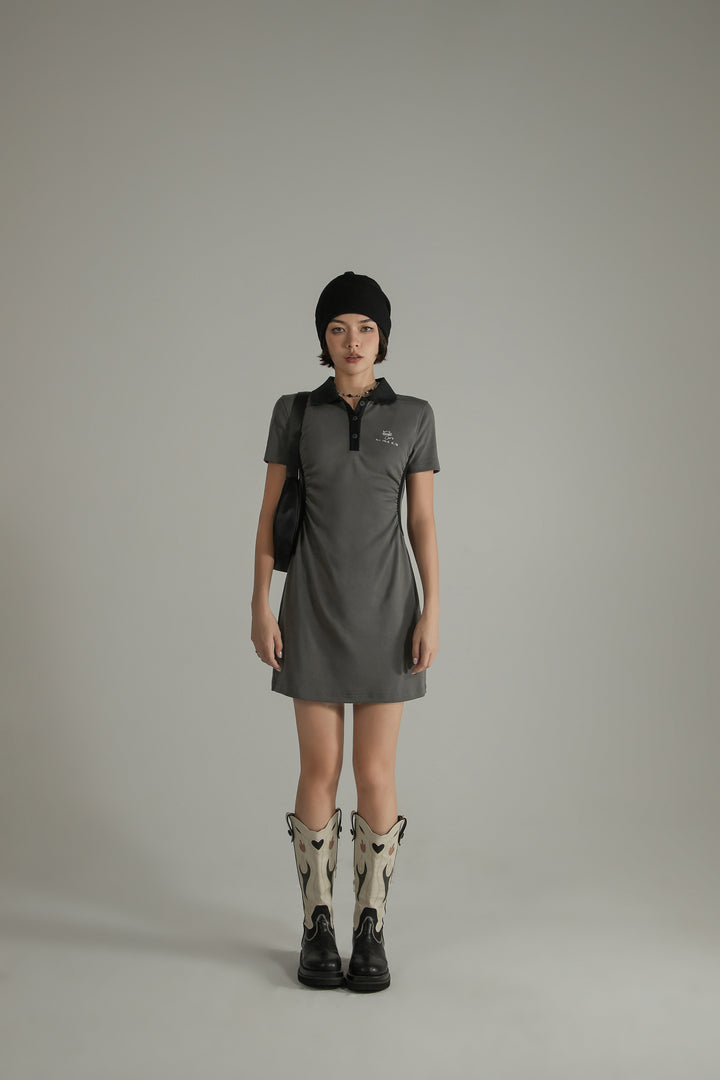 Polo Collar Short Sleeve A-Line Dress