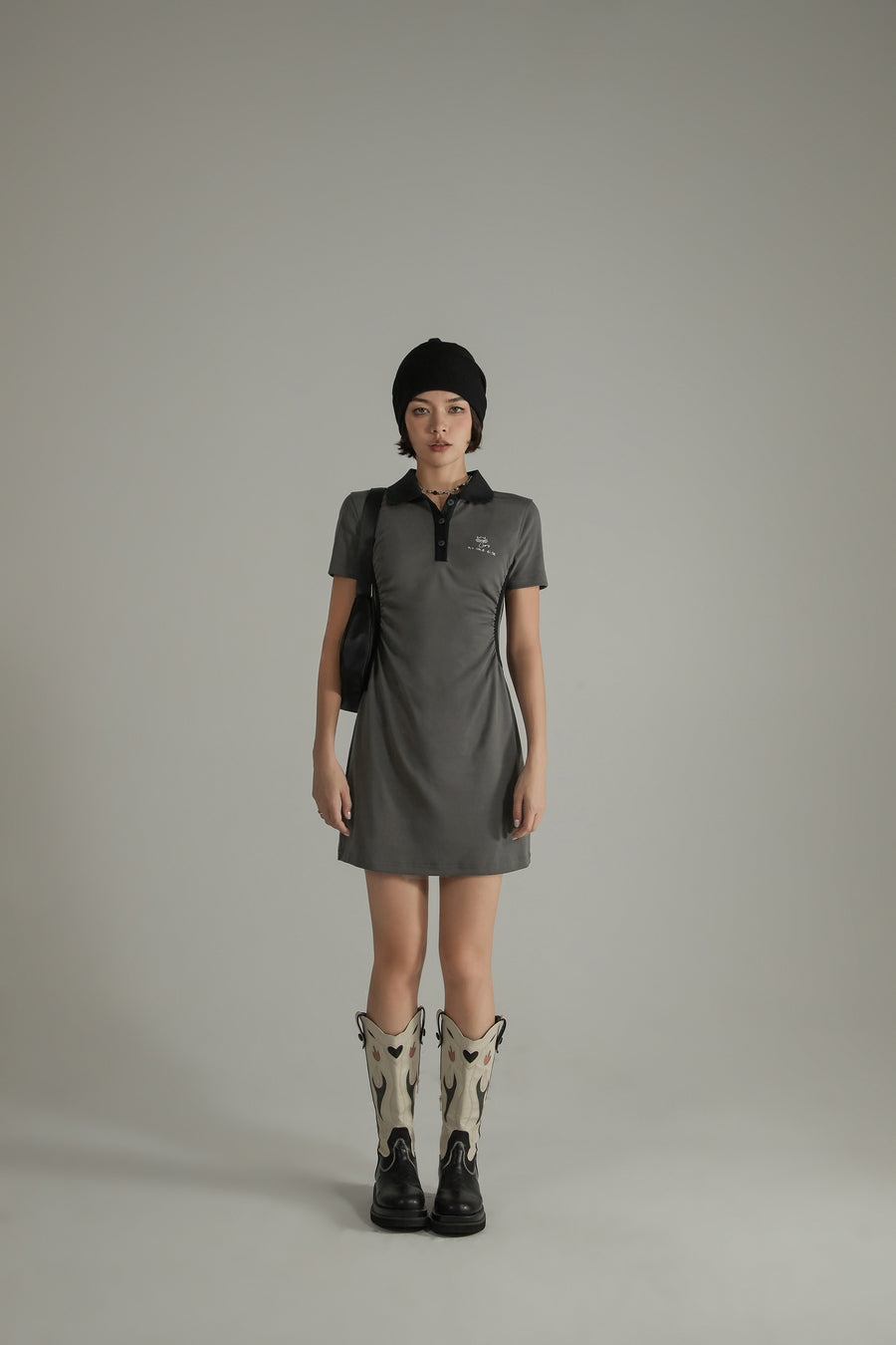 CHUU Polo Collar Short Sleeve A-Line Dress