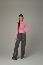 Elastic Waist String Painted Wide Pants