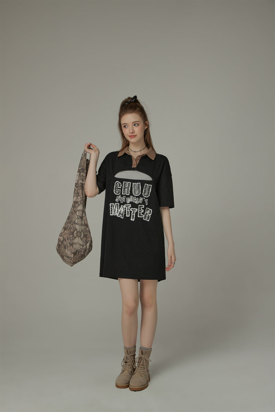 CHUU Chuu Size Doesnt Matter Front Cut Out Polo Neck T-Shirt Dress