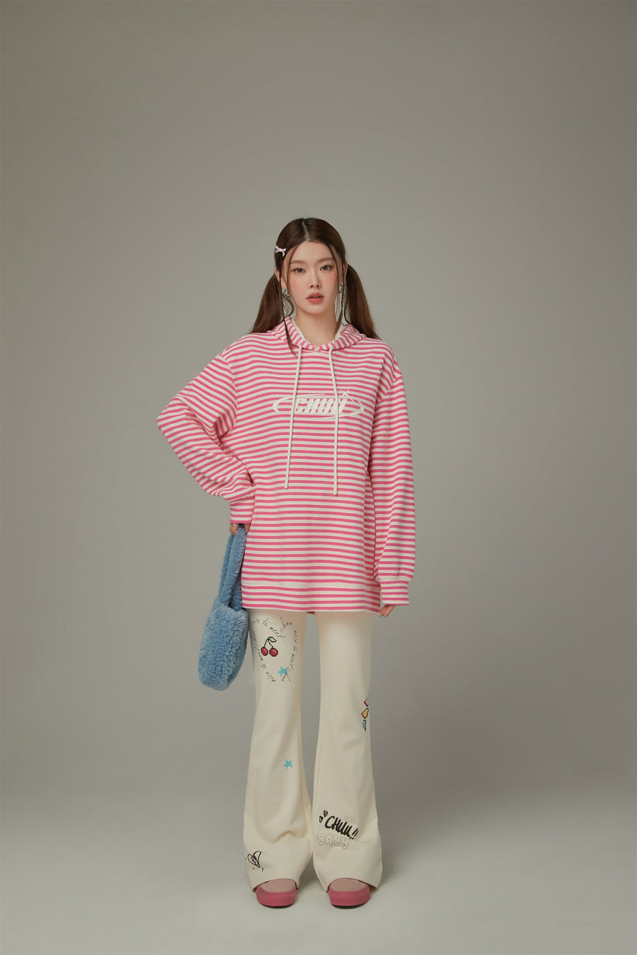 CHUU Logo Striped Loose Hoodie