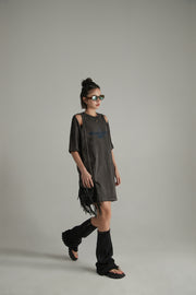 Vintage Open Shoulders Mini Loose Fit T-Shirt Dress