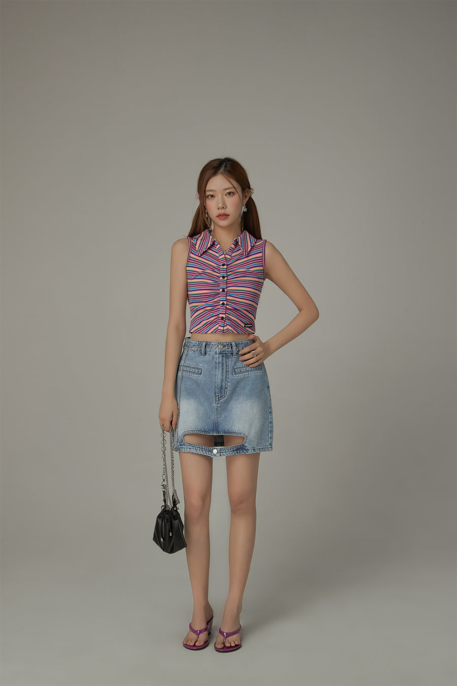 CHUU Rainbow Polo Neck Slim Crop Sleeveless Top